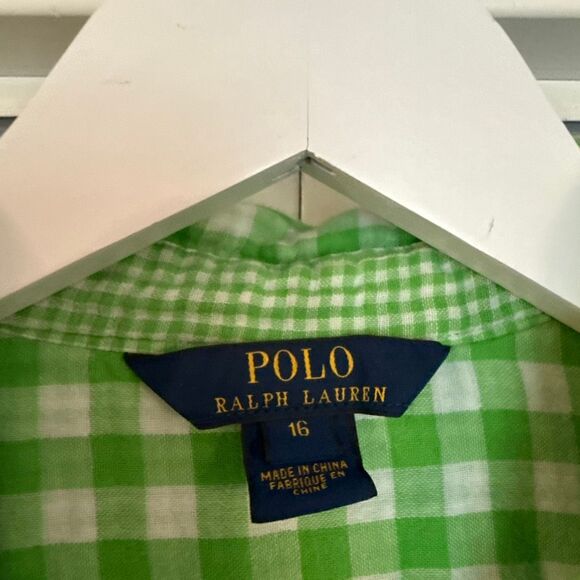 Polo Ralph Lauren green gingham button down girls 16 - Picture 4 of 9